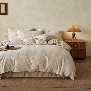 B&B Style Natural Cotton & Linen Jacquard Four-Piece Bed Set Quilt Cover Soft Bed Sheets 4PCS Bedding Set Wholesale