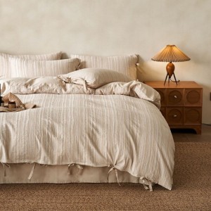 B&B Style Natural Cotton & Linen Jacquard Four-Piece Bed Set Quilt Cover Soft Bed Sheets 4PCS Bedding Set Wholesale