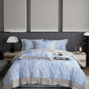100% cotton satin home hotel textile blue printing comforter cover with 2 high-end pillowcases coverlets bedding set manufacture