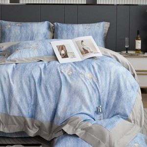 100% cotton satin home hotel textile blue printing comforter cover with 2 high-end pillowcases coverlets bedding set manufacture