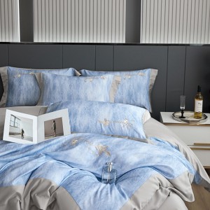 100% cotton satin home hotel textile blue printing comforter cover with 2 high-end pillowcases coverlets bedding set manufacture