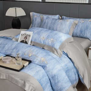 100% cotton satin home hotel textile blue printing comforter cover with 2 high-end pillowcases coverlets bedding set manufacture