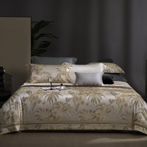 Hot selling cotton 4-pieces textile ODM coverlets plant jacquard bedsheets bed linen bedding set wholesaler