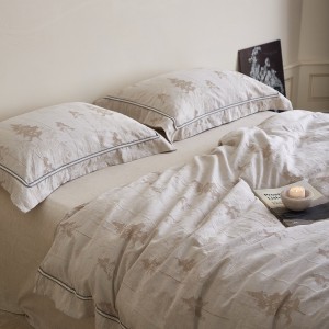 Grade a Home Textile Cotton Linen Yarn-Dyed Jacquard Duvet Cover Skin-Friendly Bed Sheets 4PCS French Linen Bedding Set for Homestay Home Wholesale