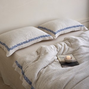 Grade a Home Textile Cotton Linen Yarn-Dyed Jacquard Duvet Cover Skin-Friendly Bed Sheets 4PCS French Linen Bedding Set for Homestay Home Wholesale