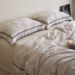 Grade a Home Textile Cotton Linen Yarn-Dyed Jacquard Duvet Cover Skin-Friendly Bed Sheets 4PCS French Linen Bedding Set for Homestay Home Wholesale