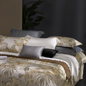 Hot selling cotton 4-pieces textile ODM coverlets plant jacquard bedsheets bed linen bedding set wholesaler