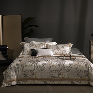 Hot selling cotton 4-pieces textile ODM coverlets plant jacquard bedsheets bed linen bedding set wholesaler