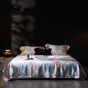Pastoral style printing home textile lyocell bed linen purple printing duvet quilt comforter cover bedding set wholesaler