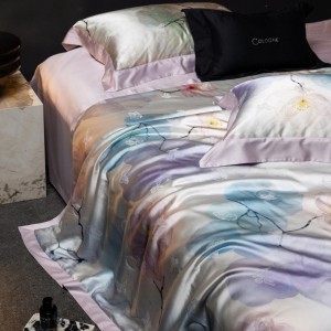 Pastoral style printing home textile lyocell bed linen purple printing duvet quilt comforter cover bedding set wholesaler