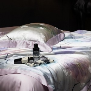 Pastoral style printing home textile lyocell bed linen purple printing duvet quilt comforter cover bedding set wholesaler