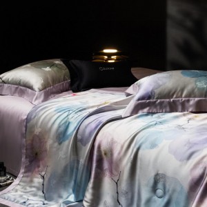 Pastoral style printing home textile lyocell bed linen purple printing duvet quilt comforter cover bedding set wholesaler