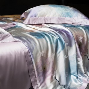 Pastoral style printing home textile lyocell bed linen purple printing duvet quilt comforter cover bedding set wholesaler
