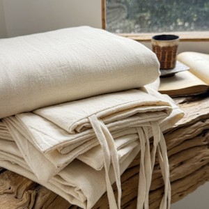 Class a Maternal Infant Linen Home Hotel Textile Yarn-Dyed Jacquard Washed Cotton Quilt Cover Skin-Friendly Breathable Natural Color Bedding Set