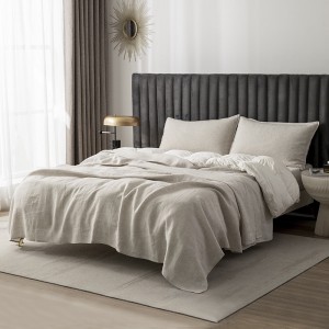 Light Luxury Pure Color French Linen Bed Sets Amazon Foreign Trade Customized 100% Washed Linen Single Product Bed Sheet Home Hotel Textile 4PCS Bedding Set