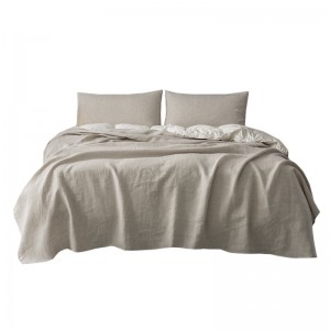 Light Luxury Pure Color French Linen Bed Sets Amazon Foreign Trade Customized 100% Washed Linen Single Product Bed Sheet Home Hotel Textile 4PCS Bedding Set
