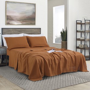 Light Luxury Pure Color French Linen Bed Sets Amazon Foreign Trade Customized 100% Washed Linen Single Product Bed Sheet Home Hotel Textile 4PCS Bedding Set