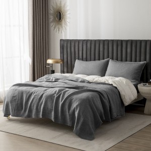 Light Luxury Pure Color French Linen Bed Sets Amazon Foreign Trade Customized 100% Washed Linen Single Product Bed Sheet Home Hotel Textile 4PCS Bedding Set
