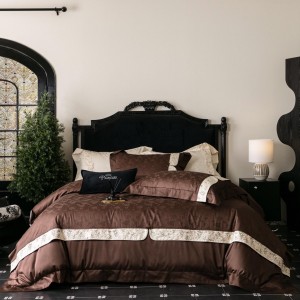 High-End patchwork comforter set 500TC jacquard bedsheets brown coverlets with 2 soft pillowslips bedding set supplier