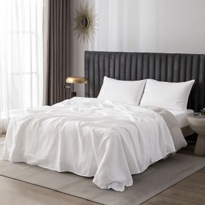 Light Luxury Pure Color French Linen Bed Sets Amazon Foreign Trade Customized 100% Washed Linen Single Product Bed Sheet Home Hotel Textile 4PCS Bedding Set