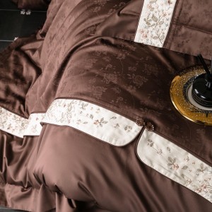 High-End patchwork comforter set 500TC jacquard bedsheets brown coverlets with 2 soft pillowslips bedding set supplier