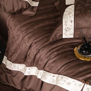 High-End patchwork comforter set 500TC jacquard bedsheets brown coverlets with 2 soft pillowslips bedding set supplier