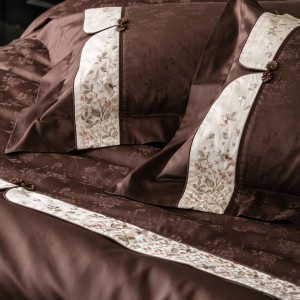 High-End patchwork comforter set 500TC jacquard bedsheets brown coverlets with 2 soft pillowslips bedding set supplier