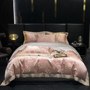100% cotton satin home hotel textile pink jacquard comforter cover with 2 high-end pillowcases coverlets bedding set manufacture