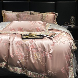 100% cotton satin home hotel textile pink jacquard comforter cover with 2 high-end pillowcases coverlets bedding set manufacture