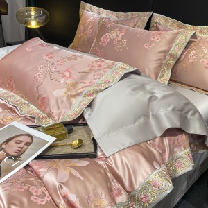 100% cotton satin home hotel textile pink jacquard comforter cover with 2 high-end pillowcases coverlets bedding set manufacture