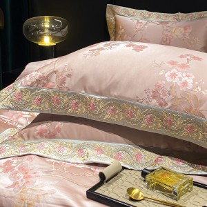 100% cotton satin home hotel textile pink jacquard comforter cover with 2 high-end pillowcases coverlets bedding set manufacture