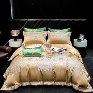 High-quality satin cotton colored bed sheets exquisite single size  jacquard quilt cover home textile gold bedding set manufacture