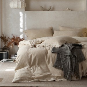 Cotton Linen Jacquard Double-Layer Yarn Buttons Quilt Cover Skin-Friendly Bed Sheets 4PCS Bedding Set in Stock Wholesale
