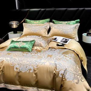 High-quality satin cotton colored bed sheets exquisite single size  jacquard quilt cover home textile gold bedding set manufacture