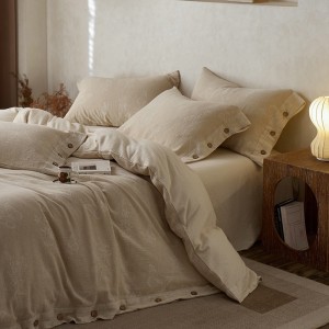 Cotton Linen Jacquard Double-Layer Yarn Buttons Quilt Cover Skin-Friendly Bed Sheets 4PCS Bedding Set in Stock Wholesale