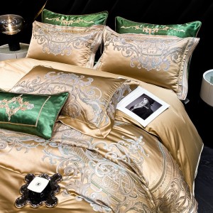High-quality satin cotton colored bed sheets exquisite single size  jacquard quilt cover home textile gold bedding set manufacture