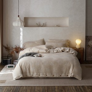 Cotton Linen Jacquard Double-Layer Yarn Buttons Quilt Cover Skin-Friendly Bed Sheets 4PCS Bedding Set in Stock Wholesale