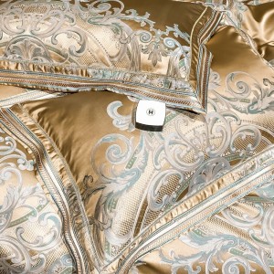 High-quality satin cotton colored bed sheets exquisite single size  jacquard quilt cover home textile gold bedding set manufacture