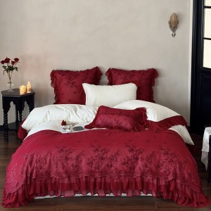 Blue embroidery home textiles lace duvet cover 4 pieces bedding set supplier