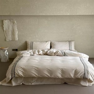SS French Linen Natural Cotton Linen Soft Breathable Sweat-Absorbent Bed Sheets Embroidered Quilt Cover Light Luxury 4PCS Bedding Set Wholesale
