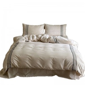SS French Linen Natural Cotton Linen Soft Breathable Sweat-Absorbent Bed Sheets Embroidered Quilt Cover Light Luxury 4PCS Bedding Set Wholesale