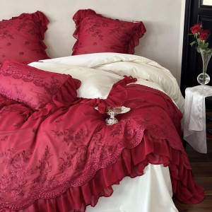 Blue embroidery home textiles lace duvet cover 4 pieces bedding set supplier