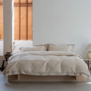 Jacquard Comforter Duvet Cover 100% Linen Cotton Pillow Shams Double Coverlets Flat Sheet 4PCS Natural Color Skin-Friendly Bedding Set