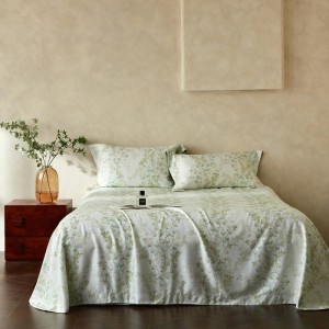Pastoral design full size digital printing adult pillowcases luxury bamboo fiber comforter cover green bedding set supplier