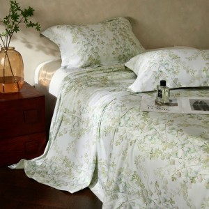 Pastoral design full size digital printing adult pillowcases luxury bamboo fiber comforter cover green bedding set supplier