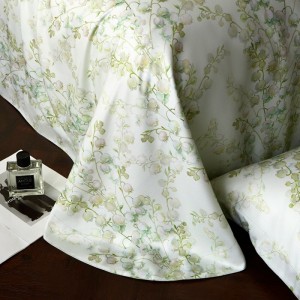 Pastoral design full size digital printing adult pillowcases luxury bamboo fiber comforter cover green bedding set supplier