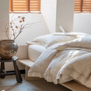 Jacquard Comforter Duvet Cover 100% Linen Cotton Pillow Shams Double Coverlets Flat Sheet 4PCS Natural Color Skin-Friendly Bedding Set