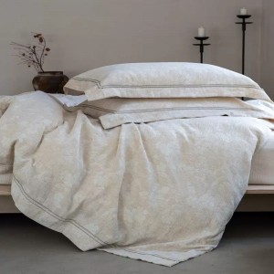 Jacquard Comforter Duvet Cover 100% Linen Cotton Pillow Shams Double Coverlets Flat Sheet 4PCS Natural Color Skin-Friendly Bedding Set