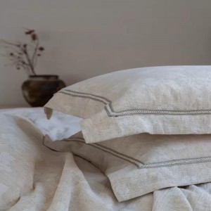 Jacquard Comforter Duvet Cover 100% Linen Cotton Pillow Shams Double Coverlets Flat Sheet 4PCS Natural Color Skin-Friendly Bedding Set