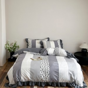 High-End lace comforter set 500TC bedsheets queen king size coverlets cotton pillowslips grey bedding set supplier
